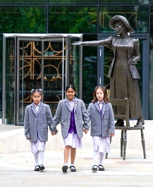 MHSG Juniors at the Emmeline Pankhurst Statue