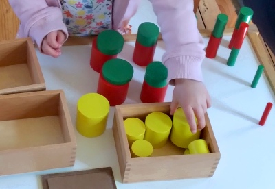 Playing with building blocks at Manchester Montessori House